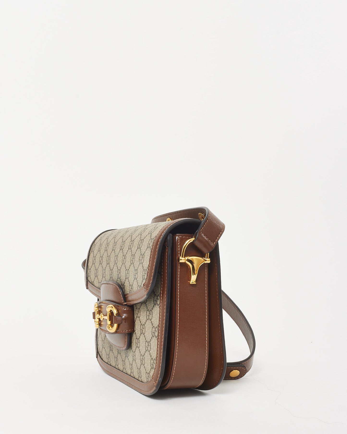 Gucci Brown Monogram Coated Canvas 
Leather Small 1955 Horsebit Bag