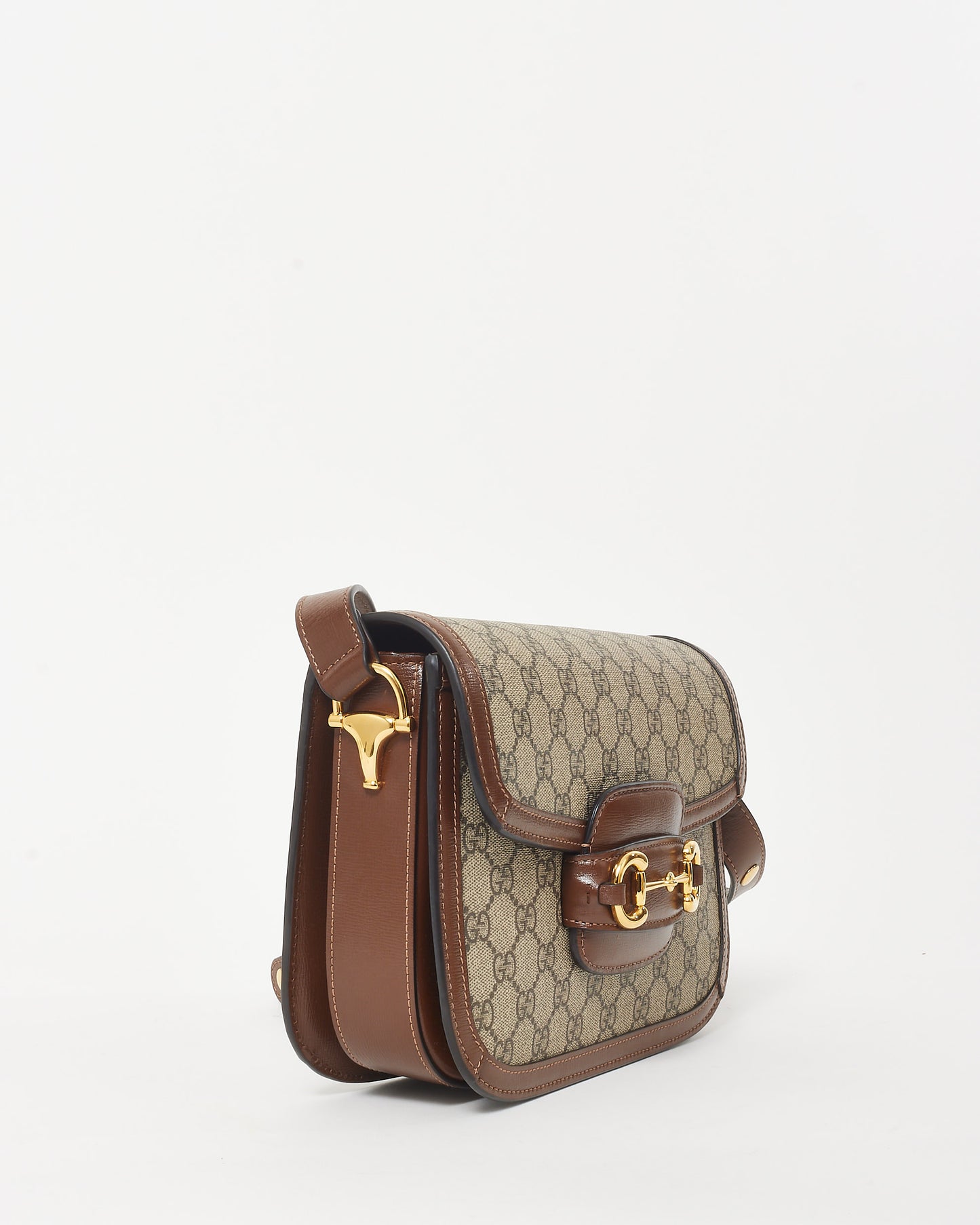 Gucci Brown Monogram Coated Canvas 
Leather Small 1955 Horsebit Bag