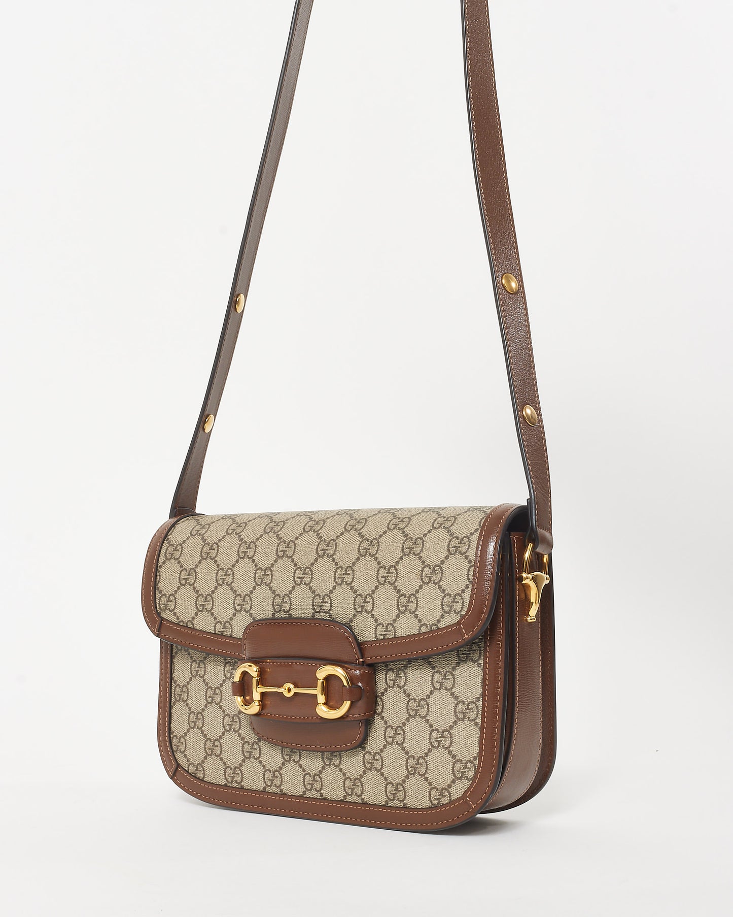 Gucci Brown Monogram Coated Canvas 
Leather Small 1955 Horsebit Bag