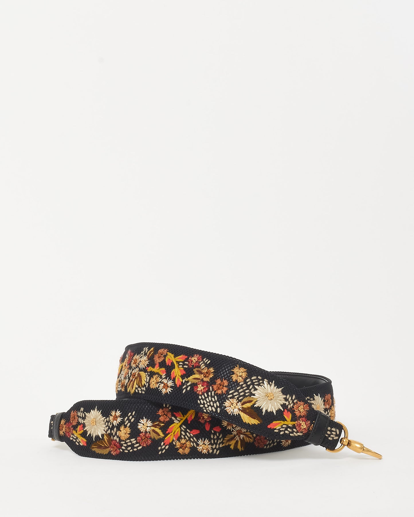 Dior Black 
Floral Embroidered Guitar Strap