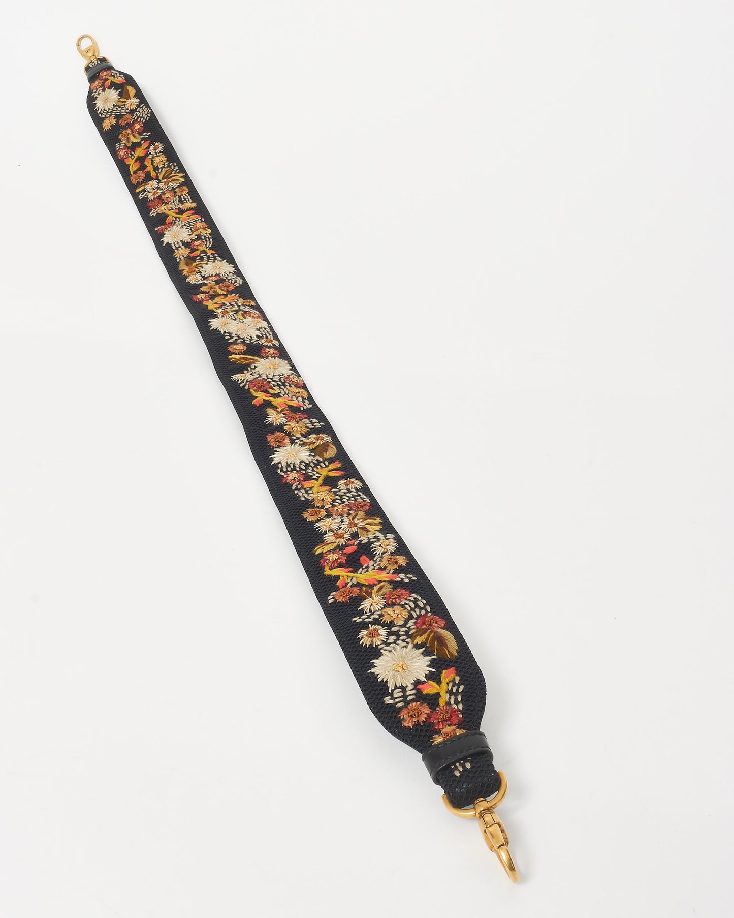 Dior Black 
Floral Embroidered Guitar Strap