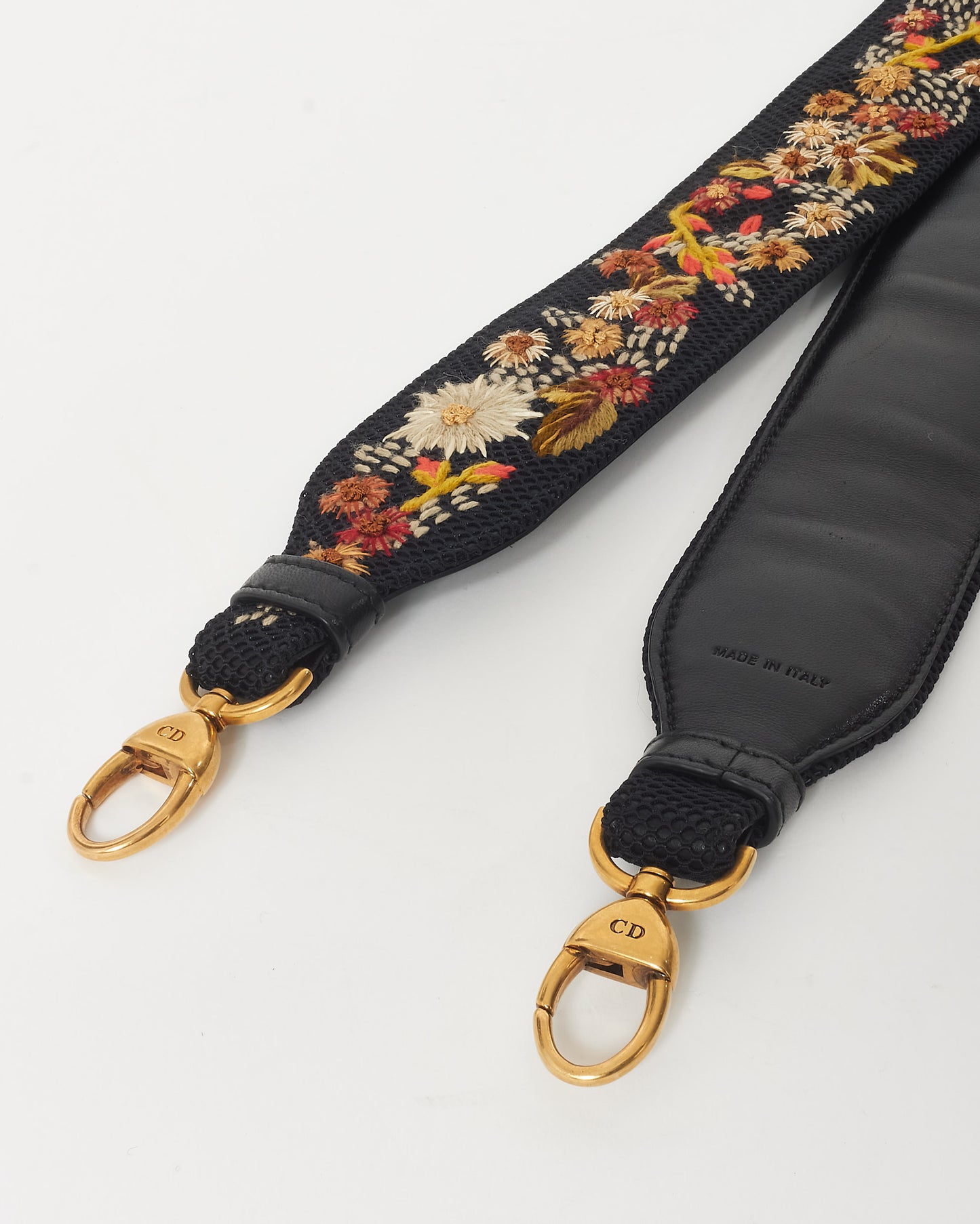 Dior Black 
Floral Embroidered Guitar Strap