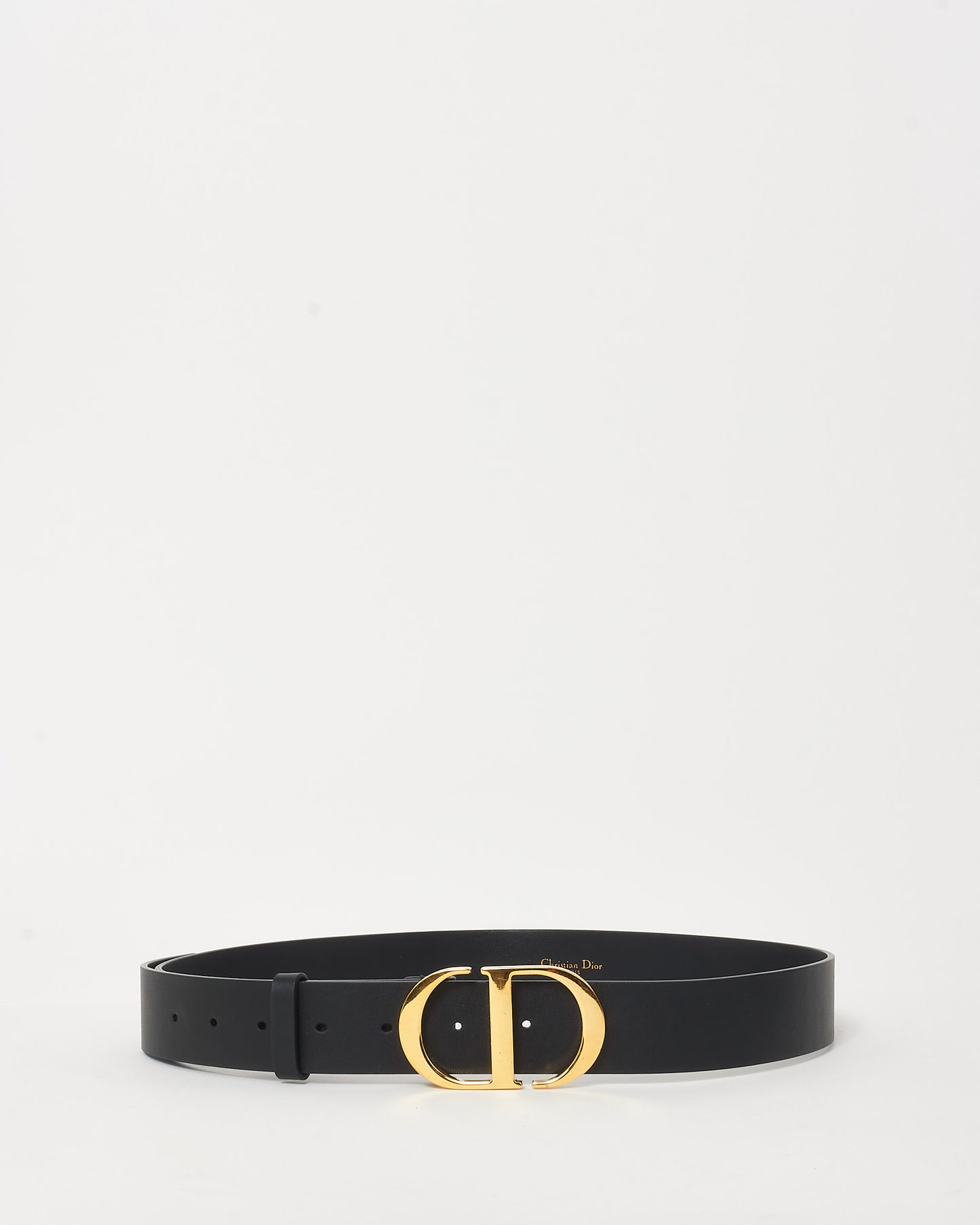 Dior Black Leather 
Montaigne Gold Logo Belt - 90