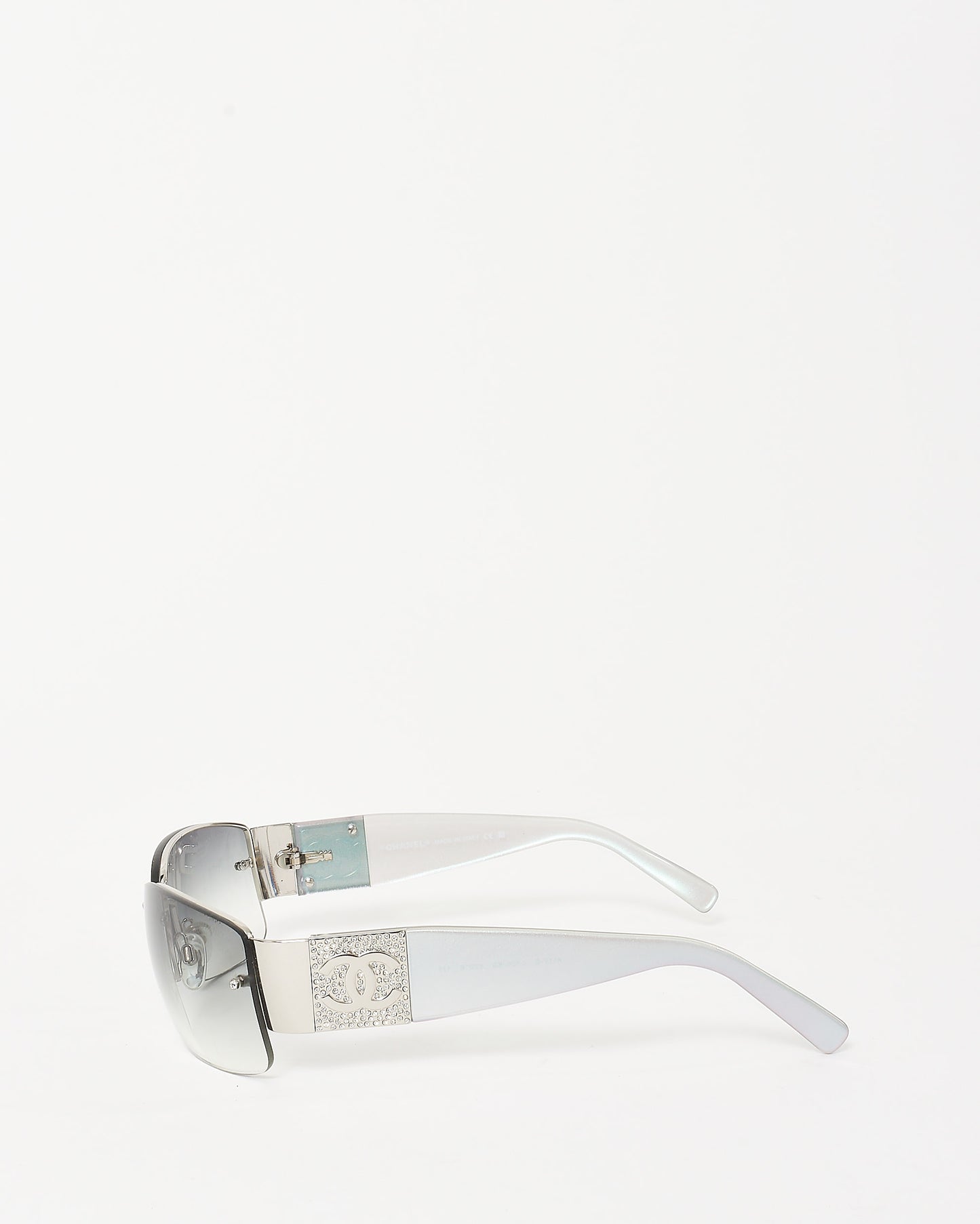 Chanel Blue Silver Iridescent 
Pavé Shield Logo 4117-B Sunglasses