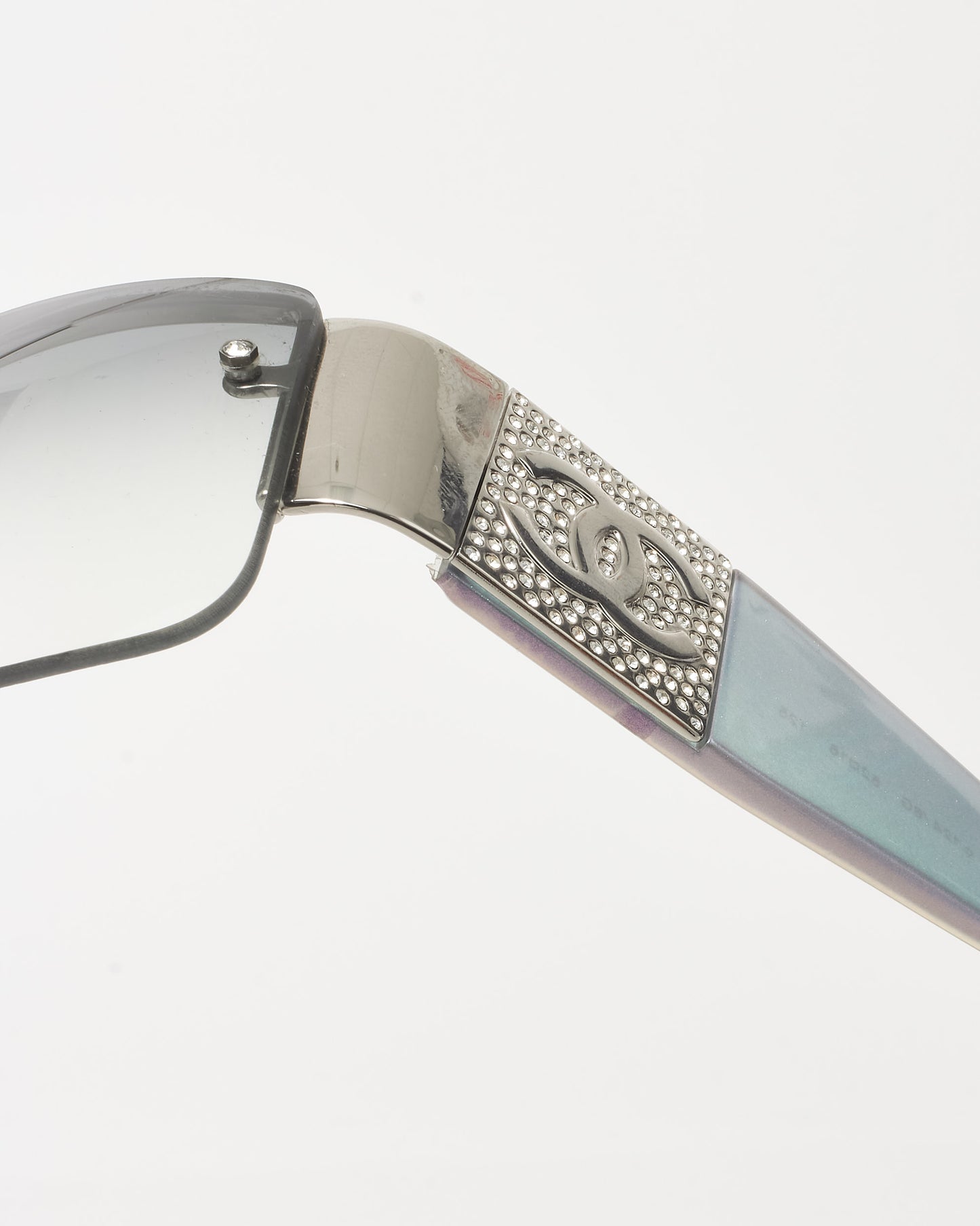 Chanel Blue Silver Iridescent 
Pavé Shield Logo 4117-B Sunglasses