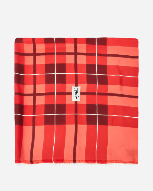 Saint Laurent Red 
Pink Plaid Silk Scarf