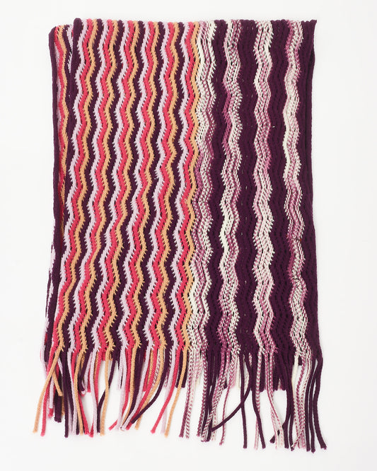 Missoni Pink Purple 
Orange Wave Knit Fringe Scarf