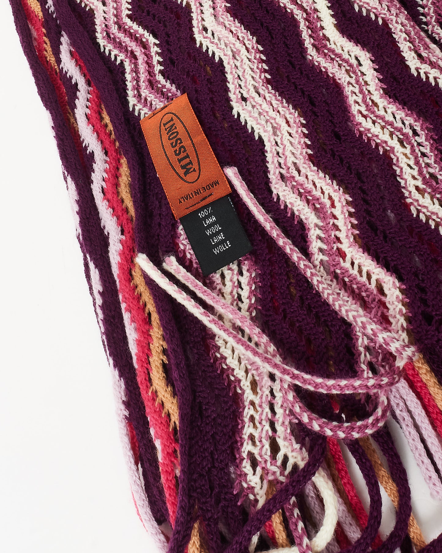 Missoni Pink Purple 
Orange Wave Knit Fringe Scarf