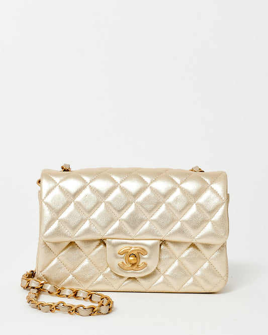 Chanel Gold Lambskin Leather GHW Mini Rectangular Single Flap