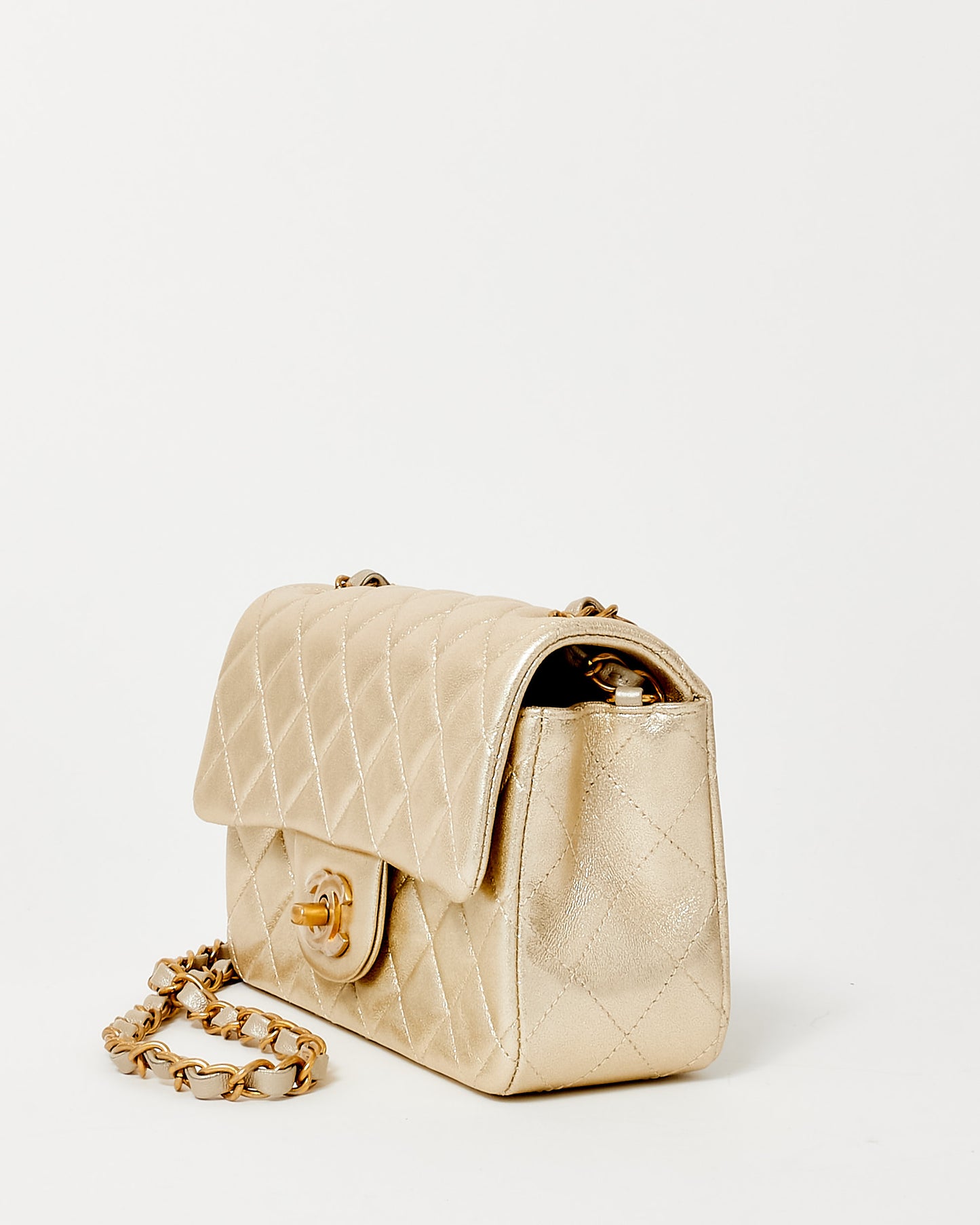 Chanel Gold Lambskin Leather GHW Mini Rectangular Single Flap