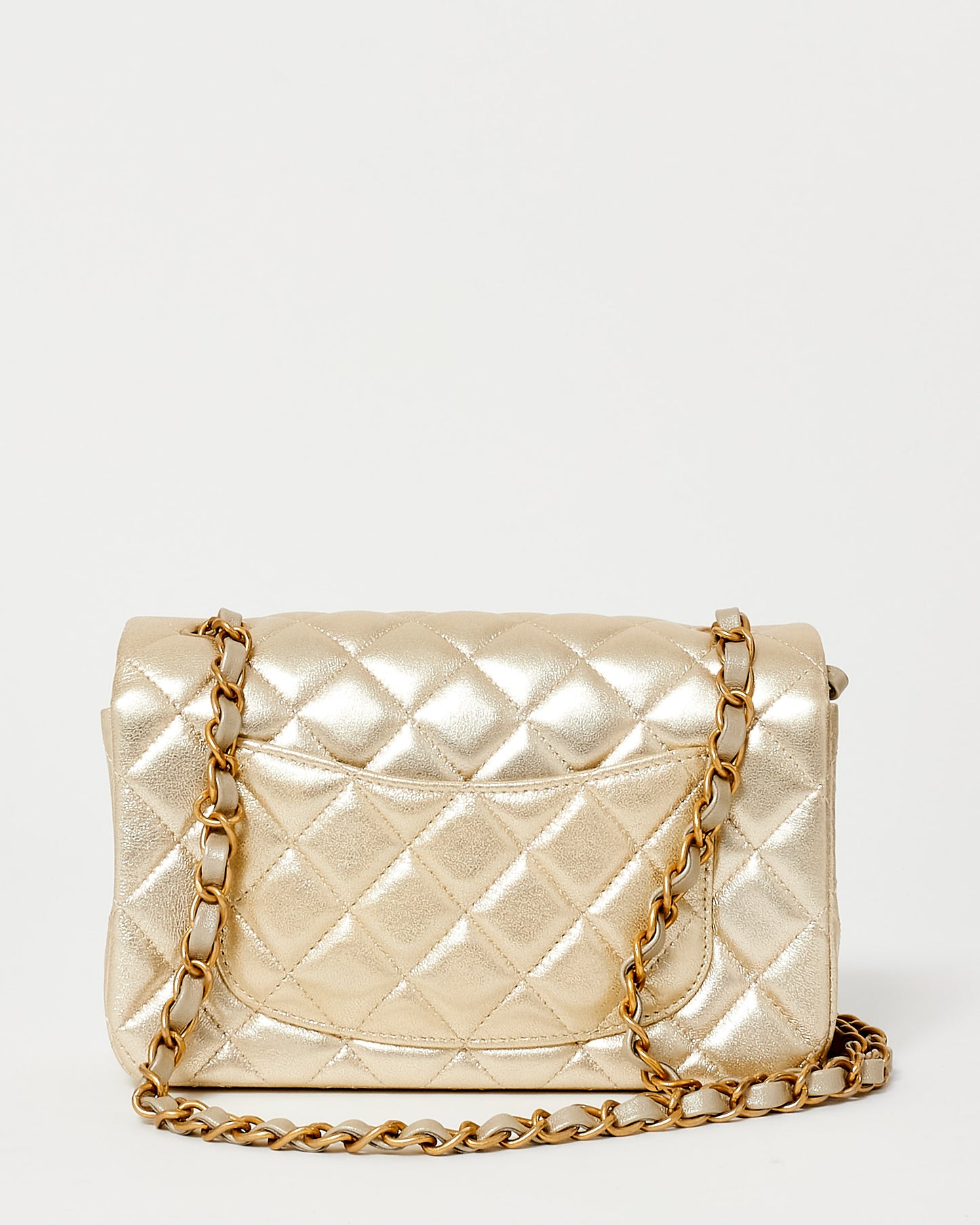 Chanel Gold Lambskin Leather GHW Mini Rectangular Single Flap