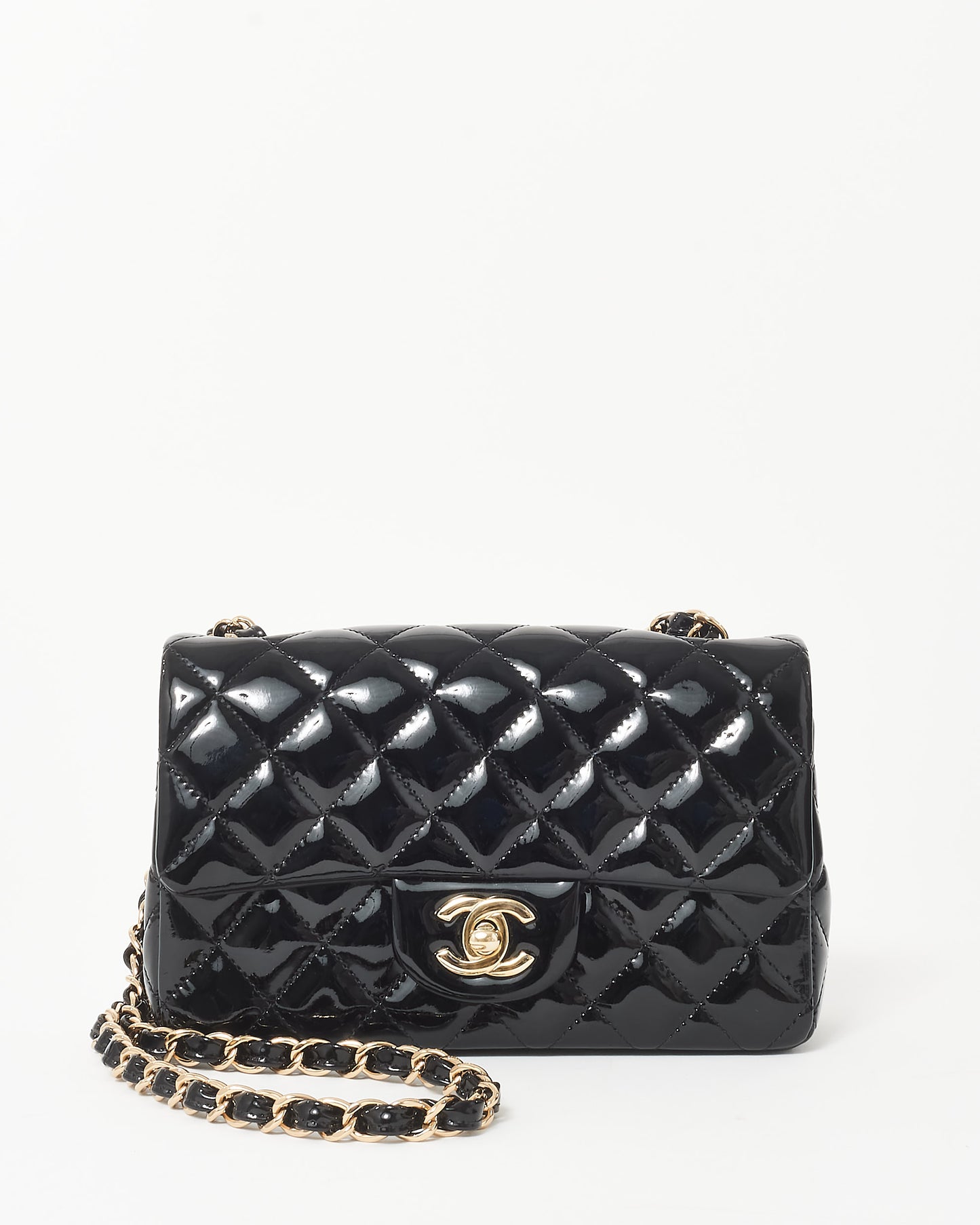 Chanel Black Patent Leather CHPW Mini Rectangular Single Flap