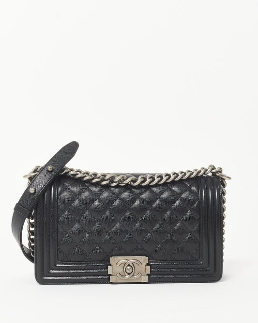 Chanel Black Caviar Leather Old Medium Boy Bag