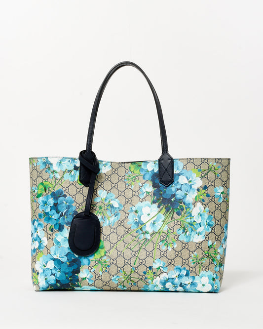 Gucci Monogram Coated Canvas 
Blue Flower Reversible Tote Bag