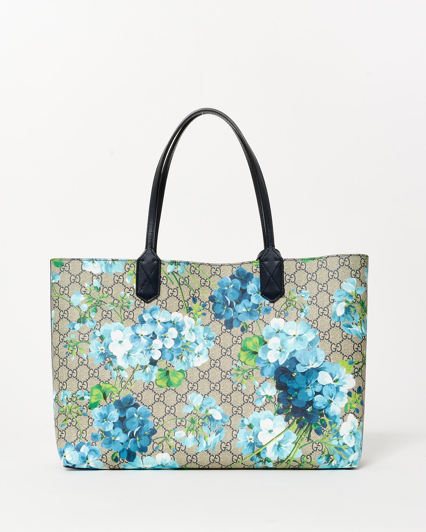 Gucci Monogram Coated Canvas 
Blue Flower Reversible Tote Bag