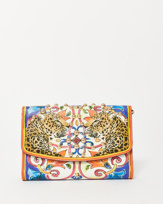 Dolce 
Gabbana Leopard 
Multi Color Coated Canvas Wallet On Chain