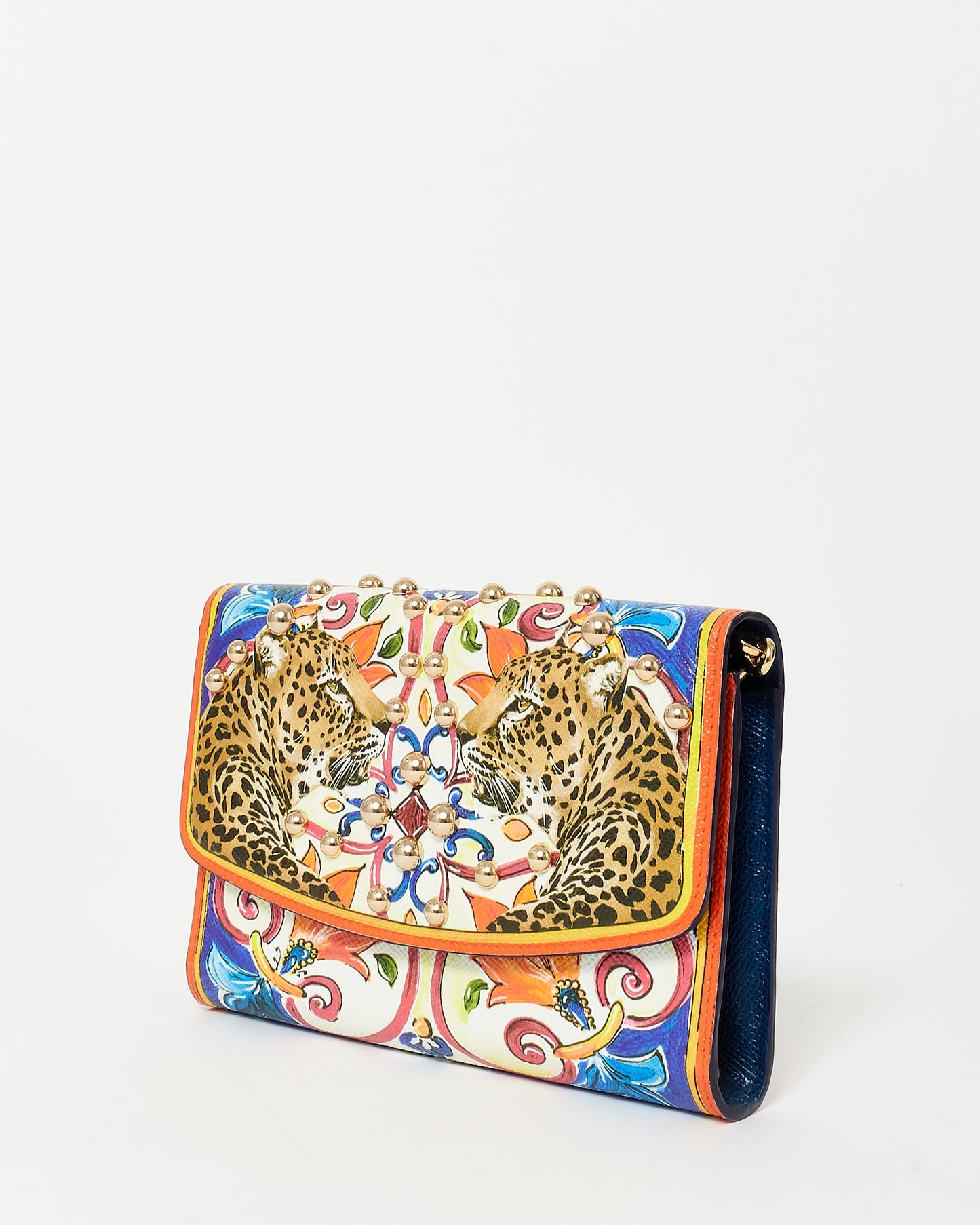 Dolce 
Gabbana Leopard 
Multi Color Coated Canvas Wallet On Chain