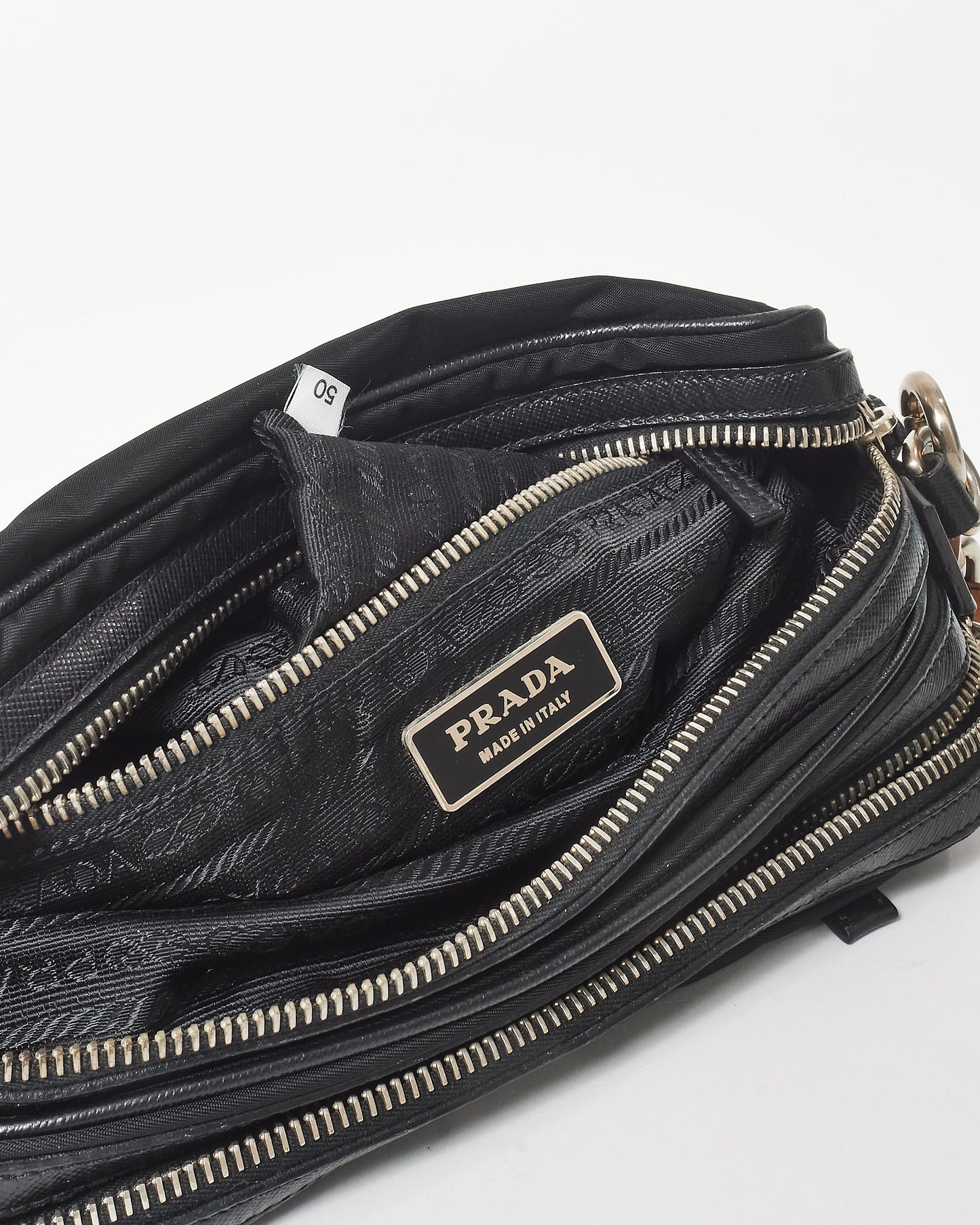 Prada Vintage Black Nylon 
Brown Leather Strap Shoulder Bag