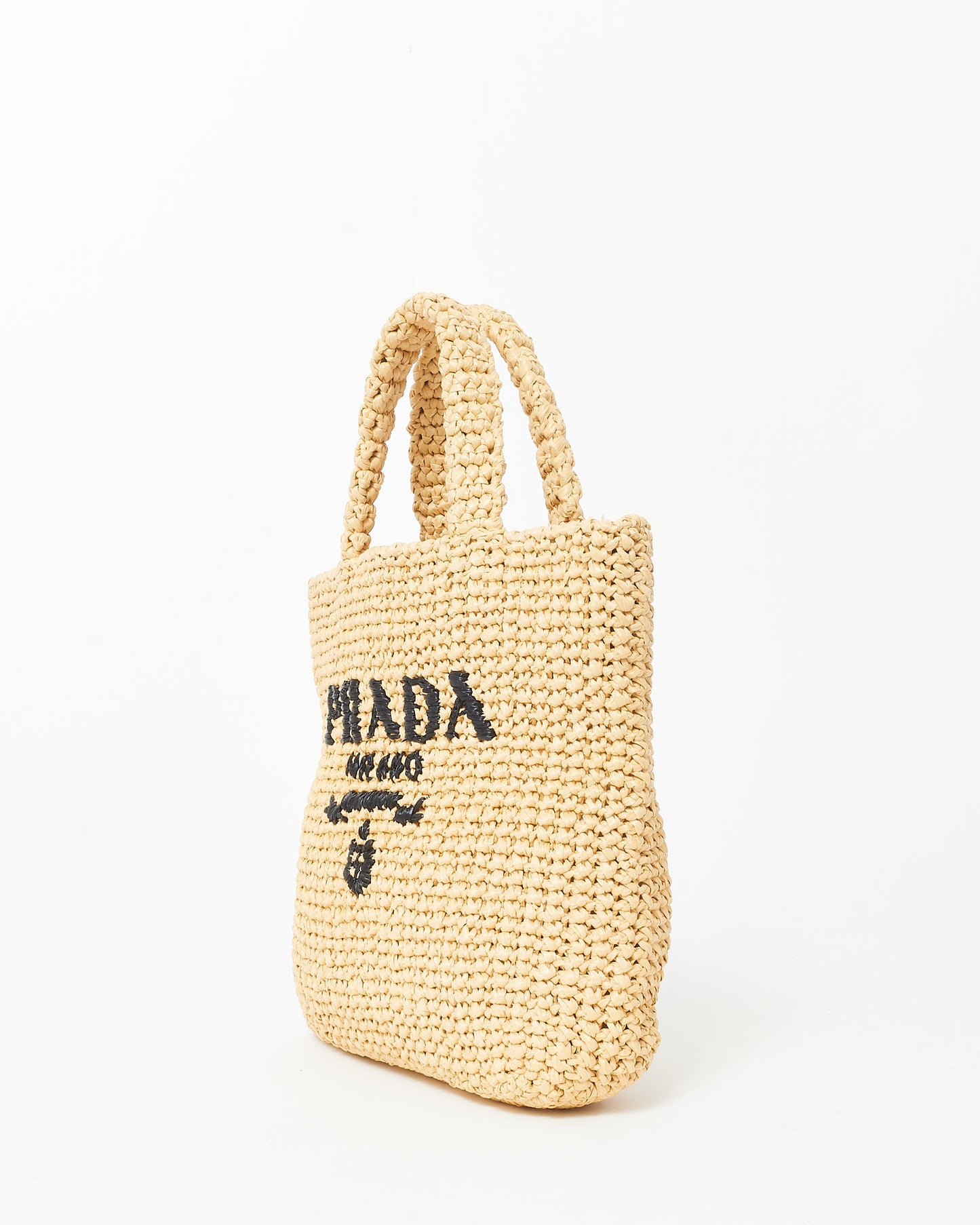 Prada Beige Logo Raffia Small Tote Bag