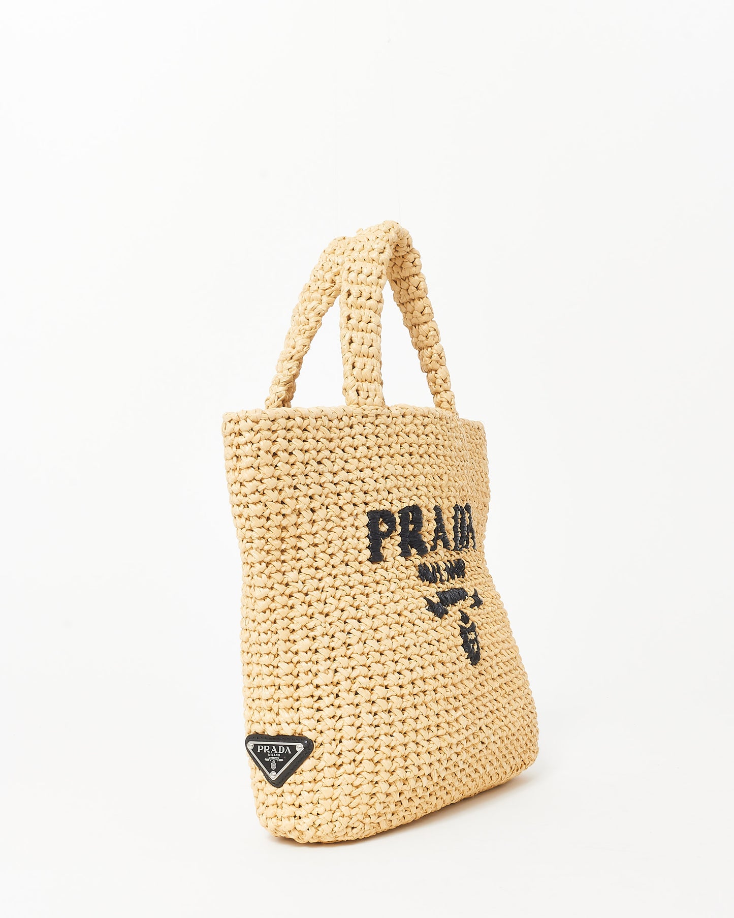 Prada Beige Logo Raffia Small Tote Bag