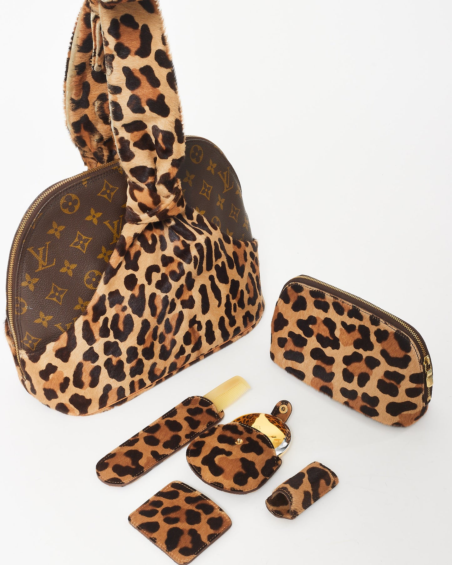 Louis Vuitton x Alaïa Limited Edition Leopard Pony Hair Monogram Alma + Full Set