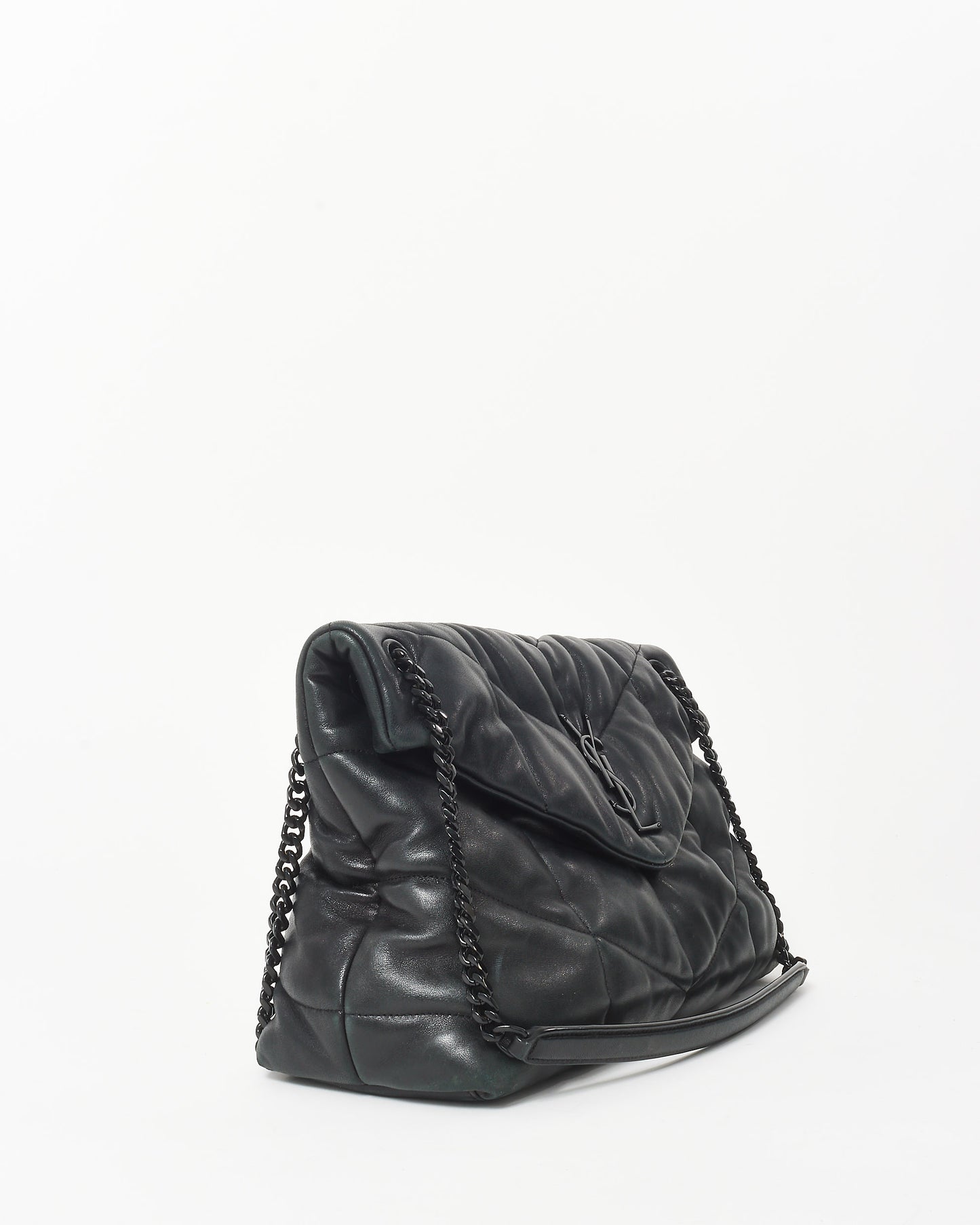 Saint Laurent Black On Black Leather Medium Puffer Shoulder Bag