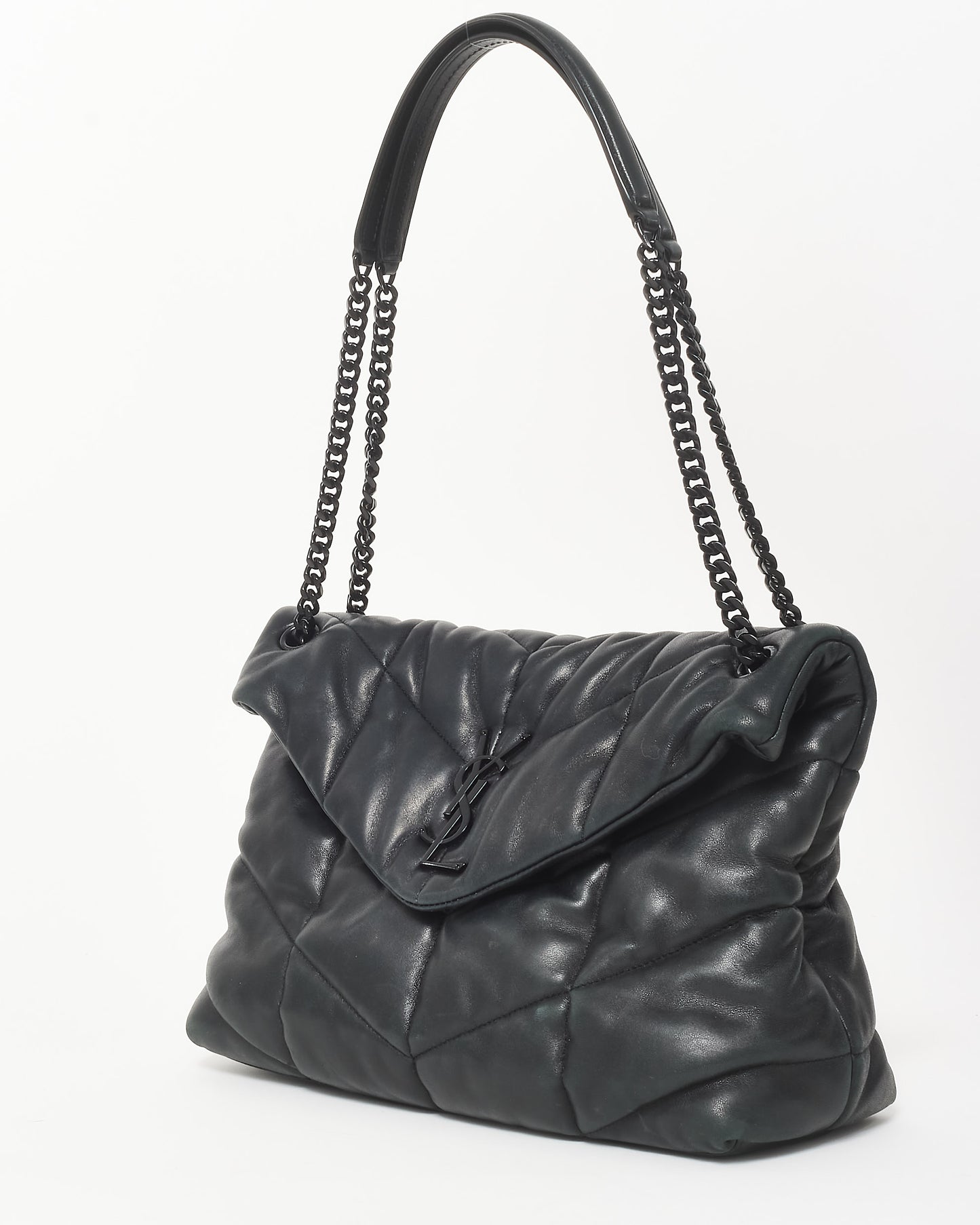 Saint Laurent Black On Black Leather Medium Puffer Shoulder Bag