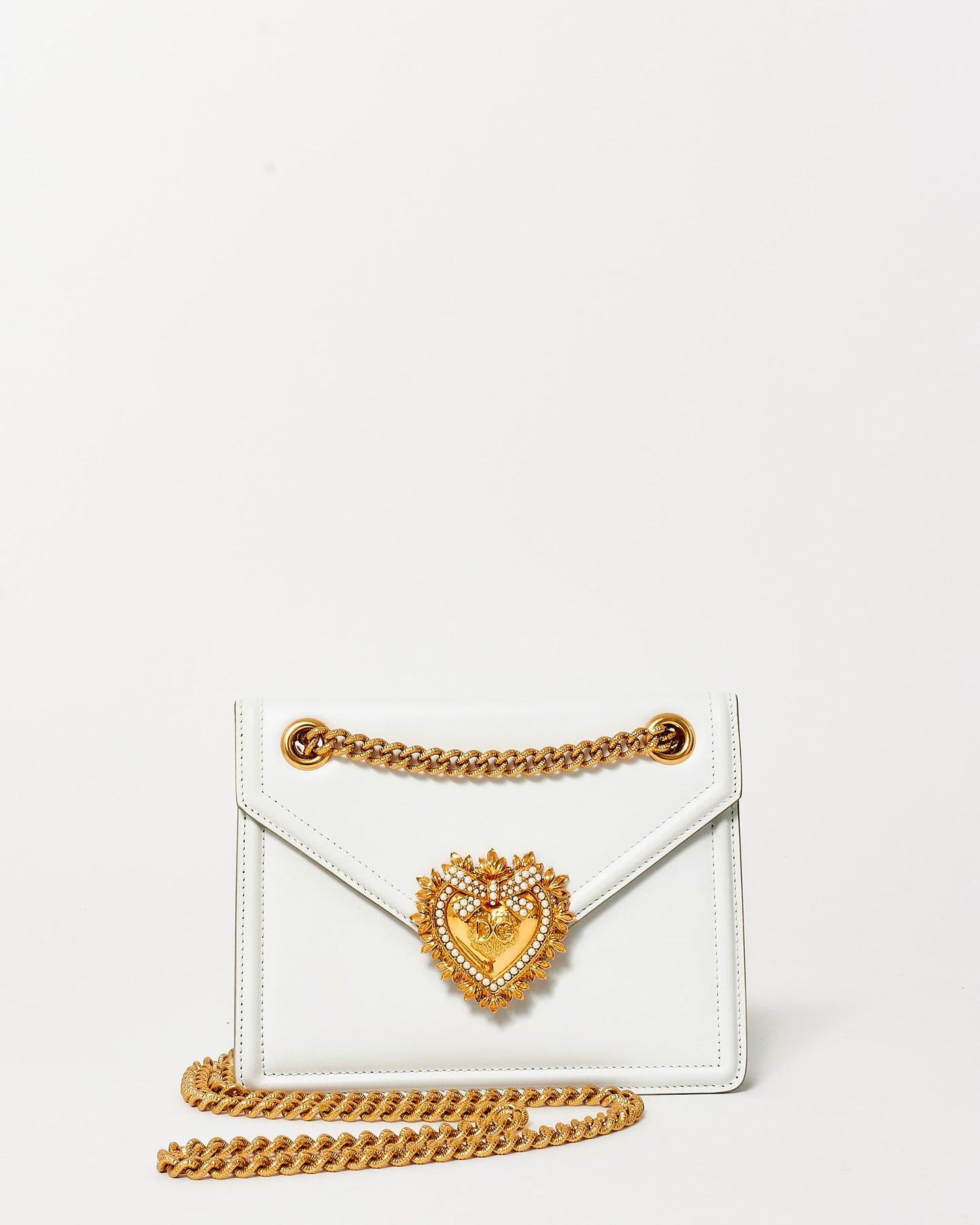 Dolce 
Gabbana White Leather 
Gold Devotion Bag