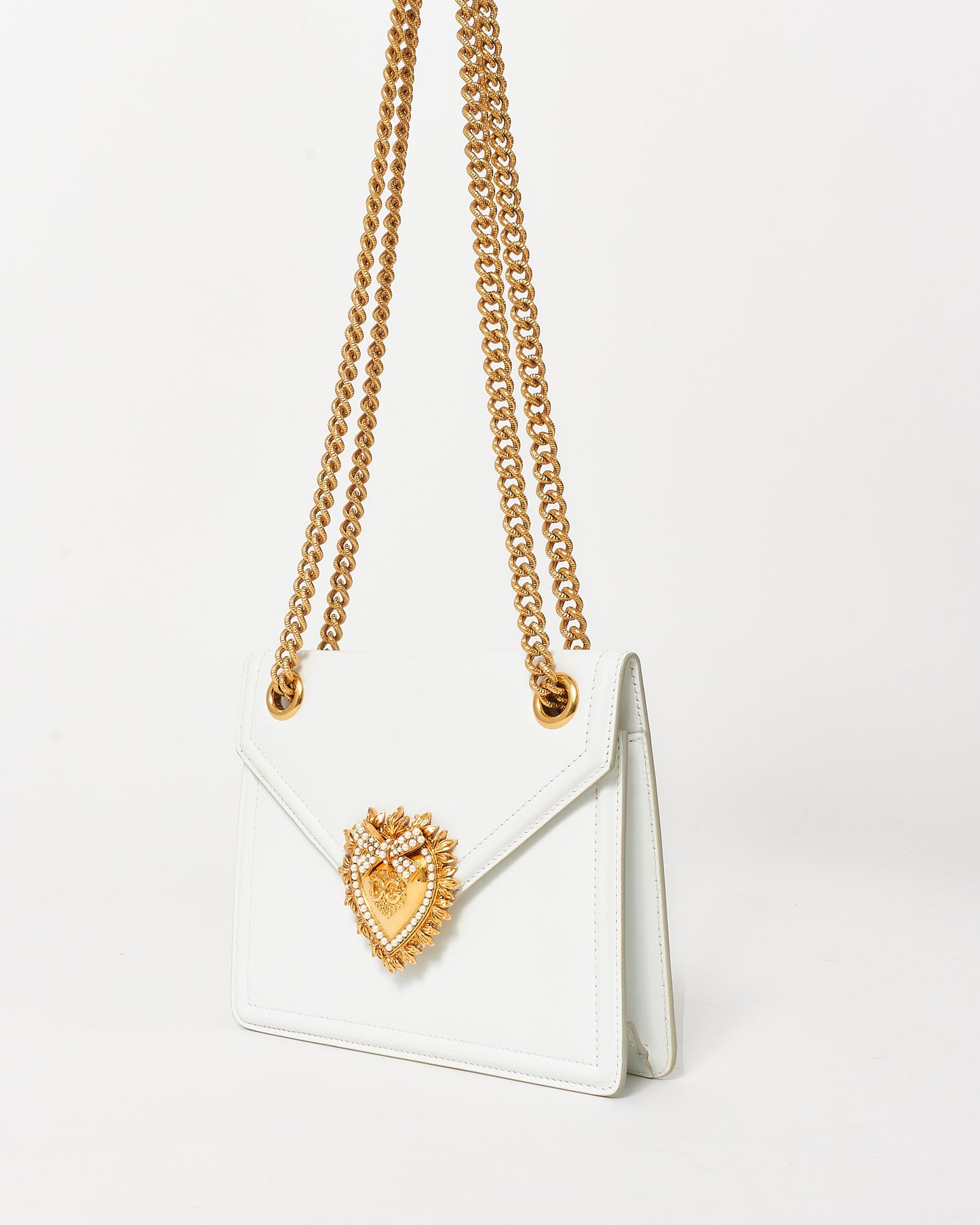 Dolce 
Gabbana White Leather 
Gold Devotion Bag