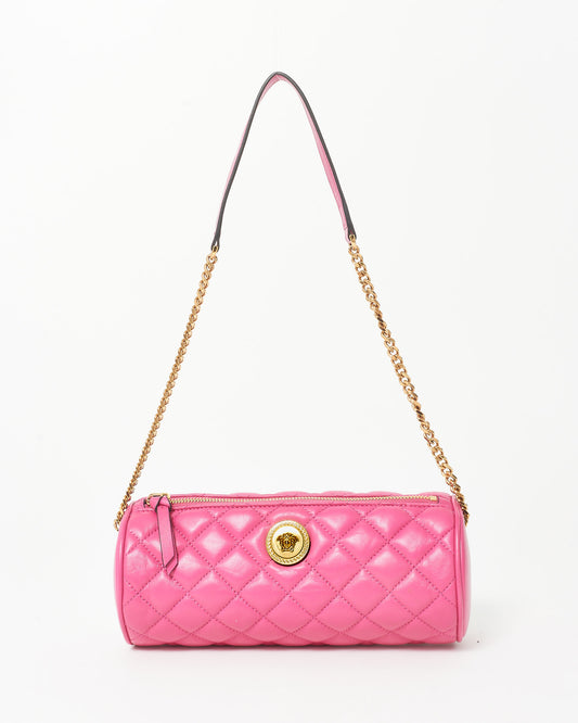 Versace Pink Leather 
Gold Medusa Head Cylindrical Shoulder Bag