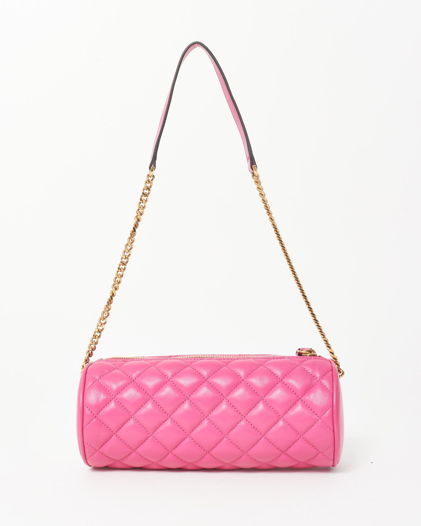 Versace Pink Leather 
Gold Medusa Head Cylindrical Shoulder Bag