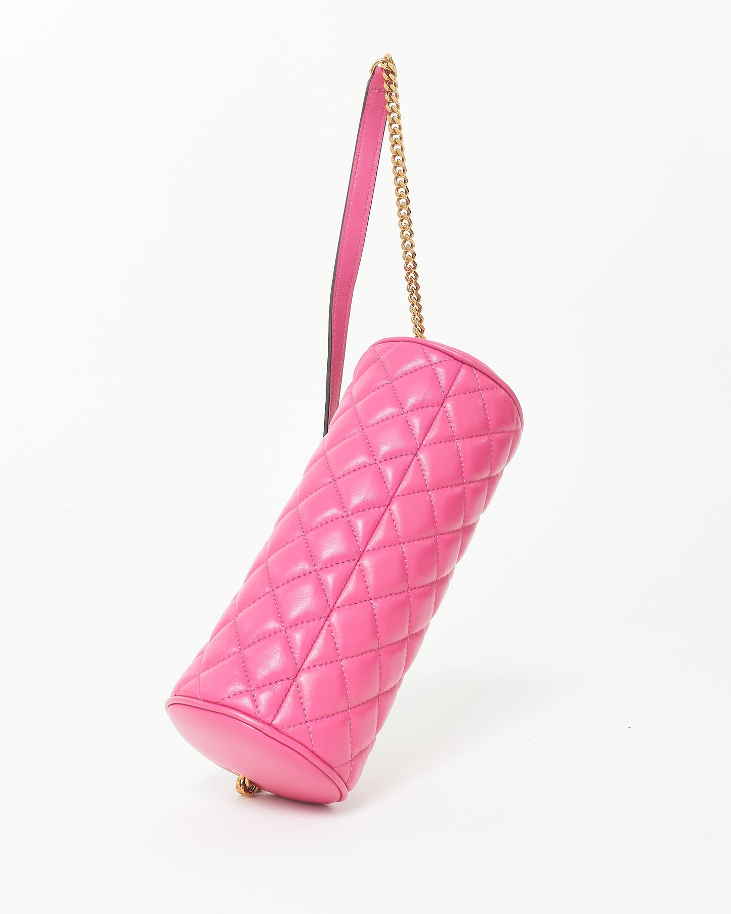 Versace Pink Leather 
Gold Medusa Head Cylindrical Shoulder Bag