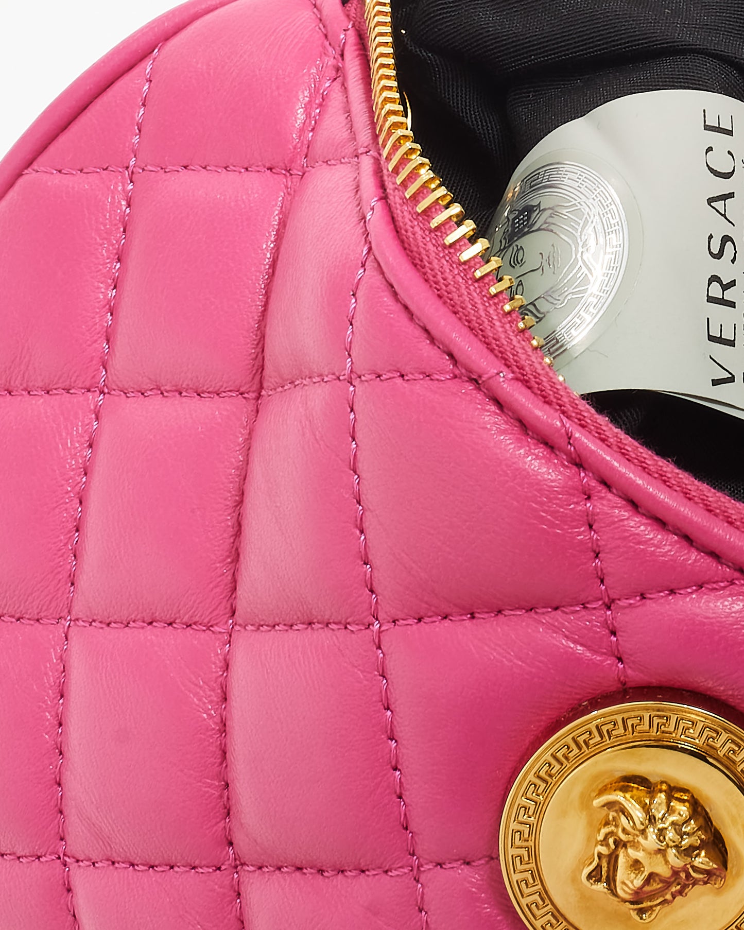 Versace Pink Leather 
Gold Medusa Head Cylindrical Shoulder Bag