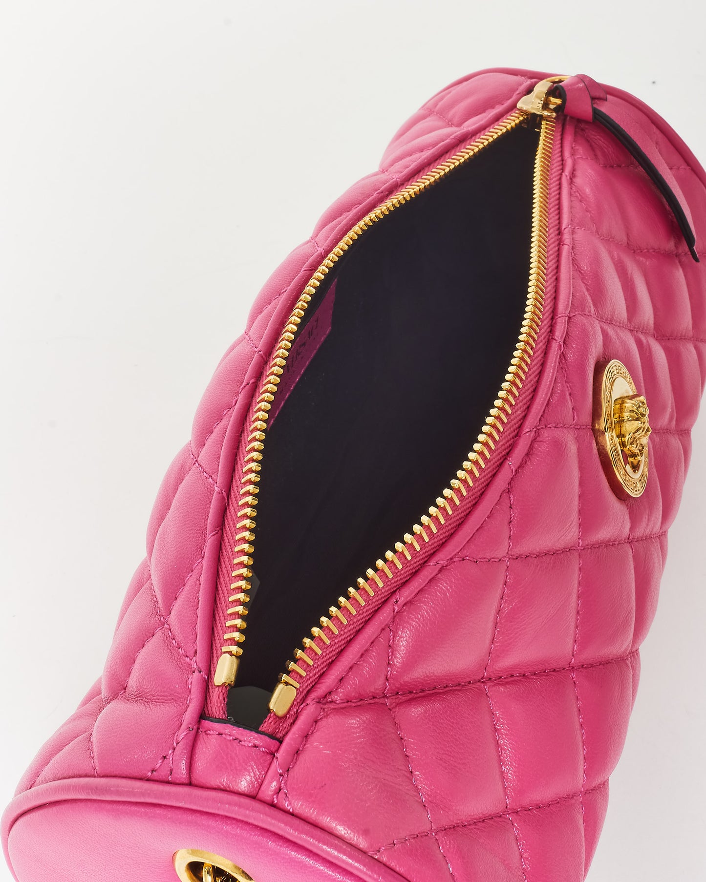 Versace Pink Leather 
Gold Medusa Head Cylindrical Shoulder Bag