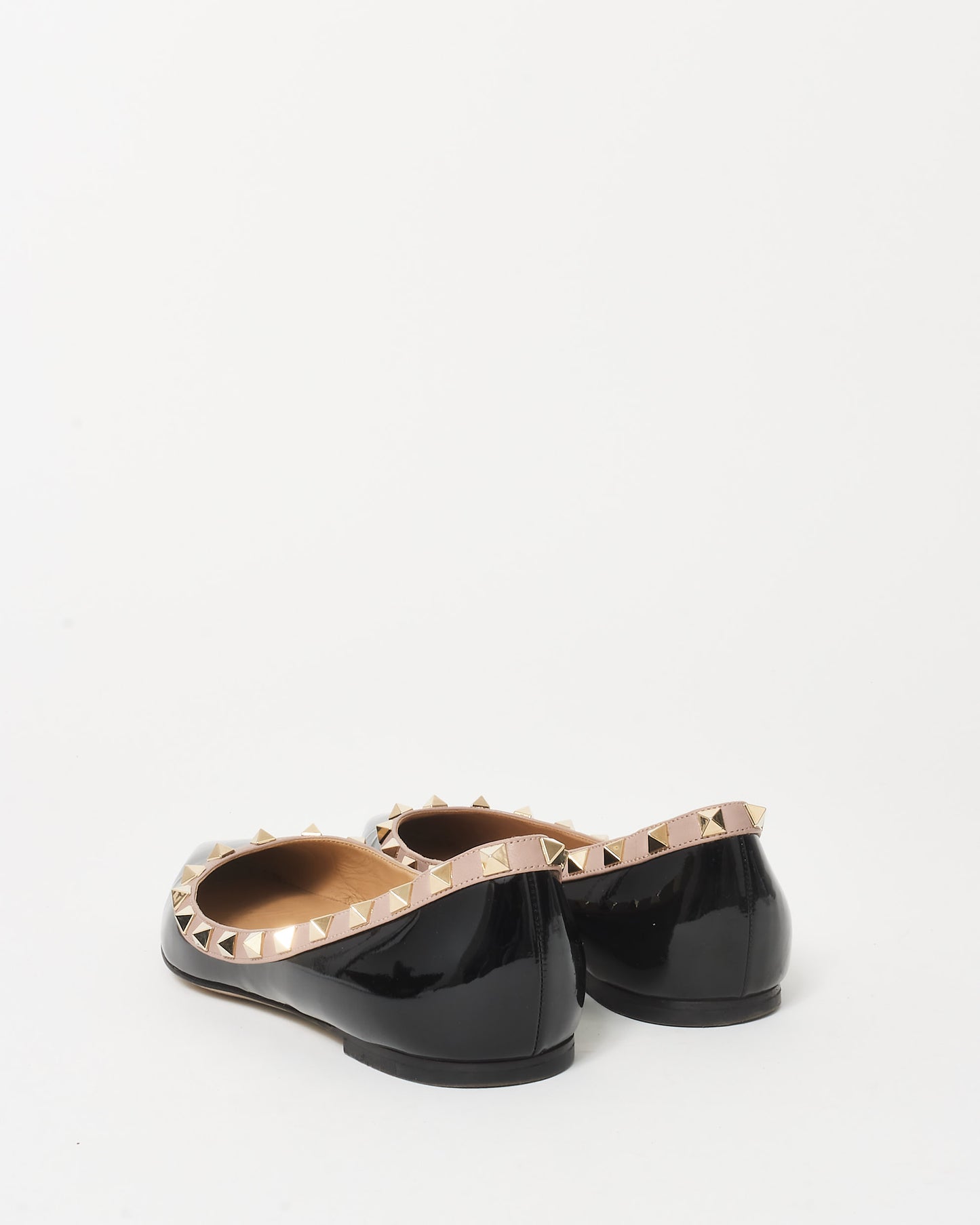 Valentino Black Patent Leather 
Rockstud Pointed Toe Ballerina Flats - 38.5