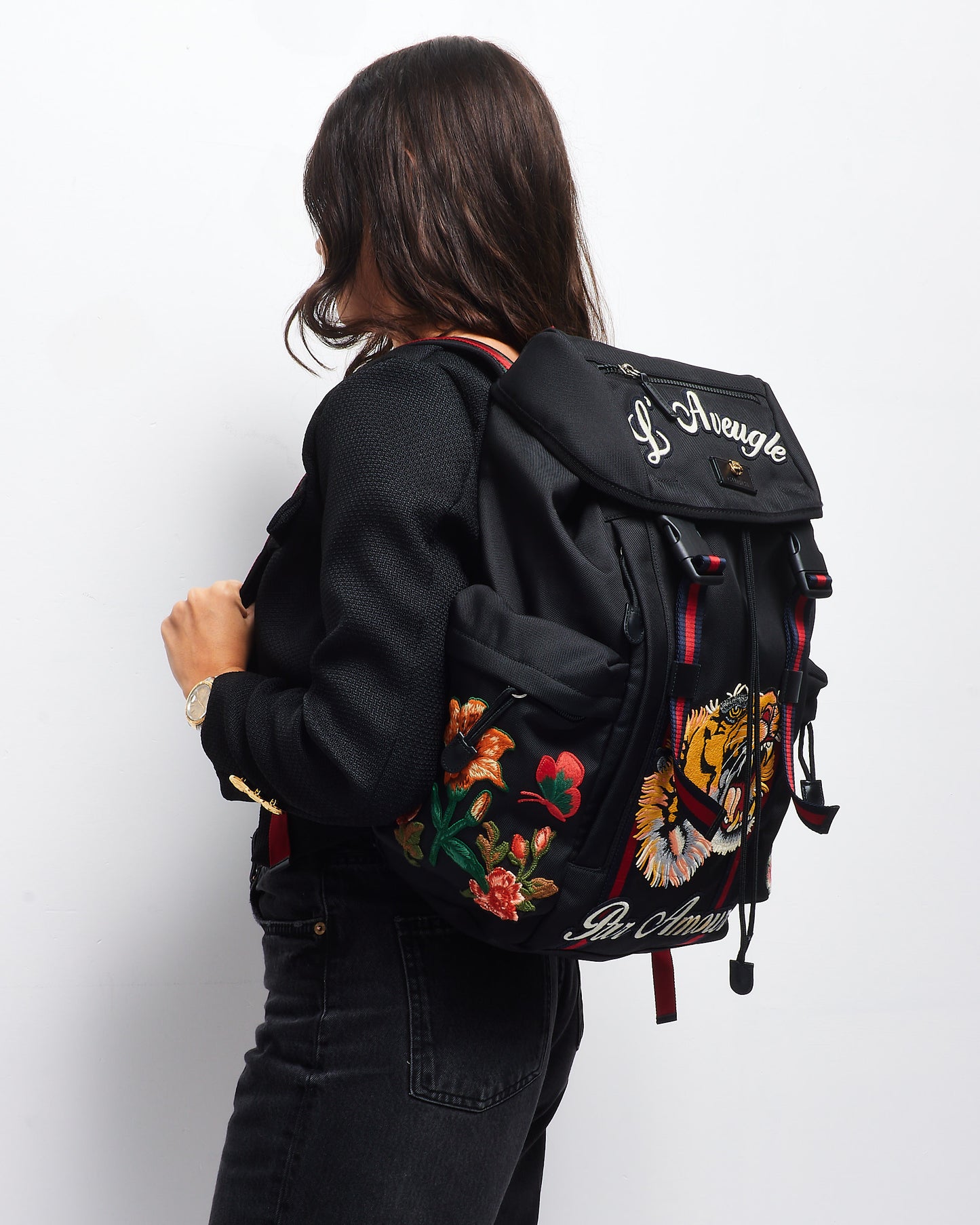 Gucci Black Canvas Embroidered Patch L
Aveugle Par Amour Buckle Backpack