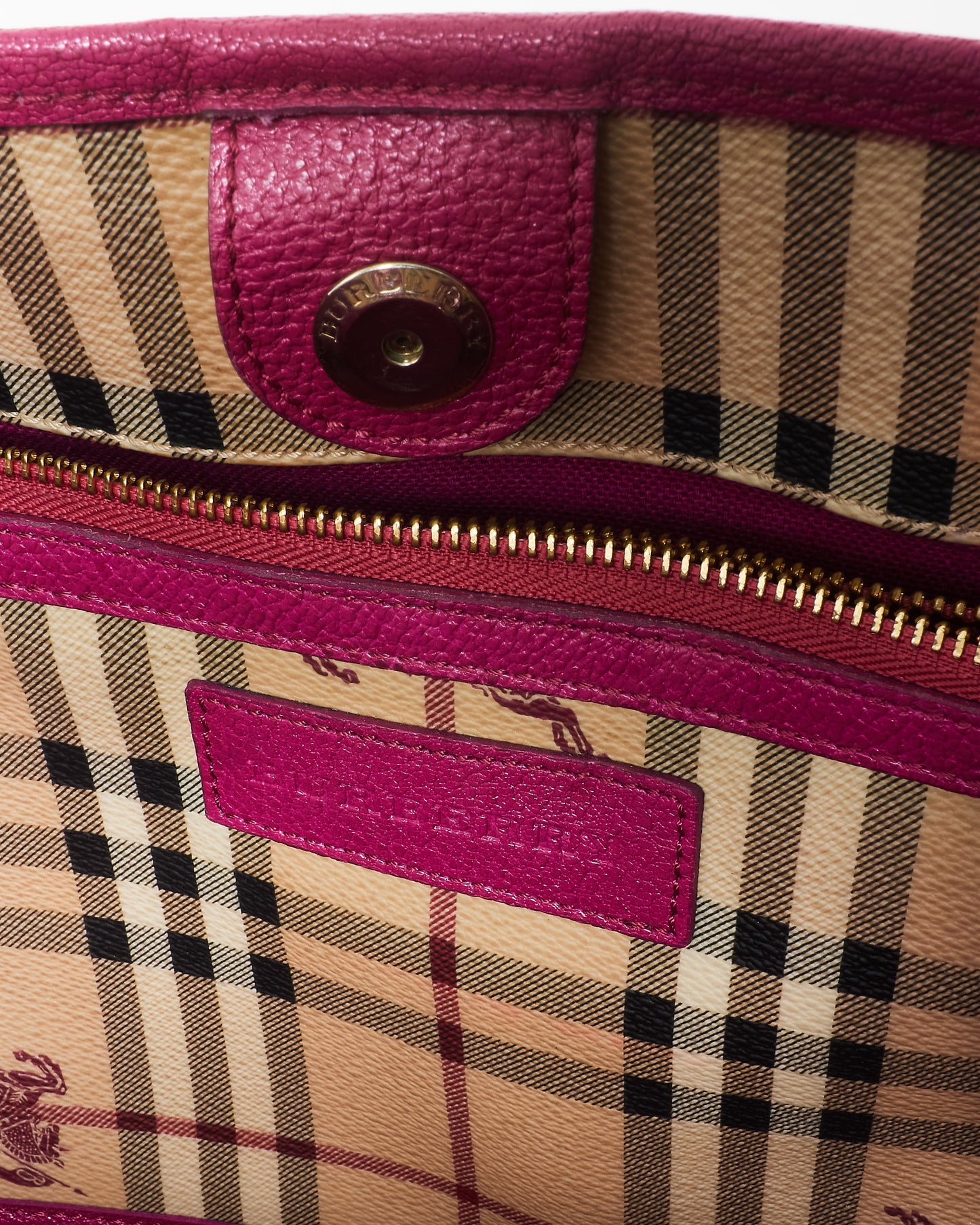 Burberry Haymarket Check Coated Canvas 
Pink Canterbury Bag