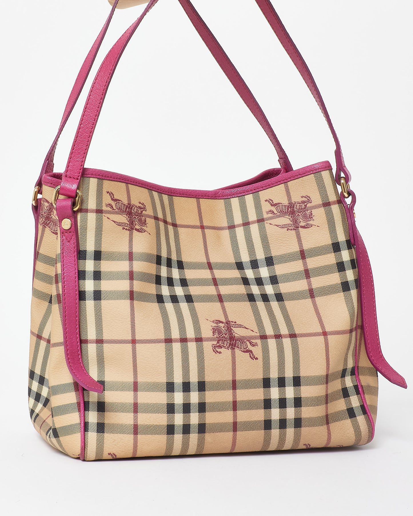 Burberry Haymarket Check Coated Canvas 
Pink Canterbury Bag