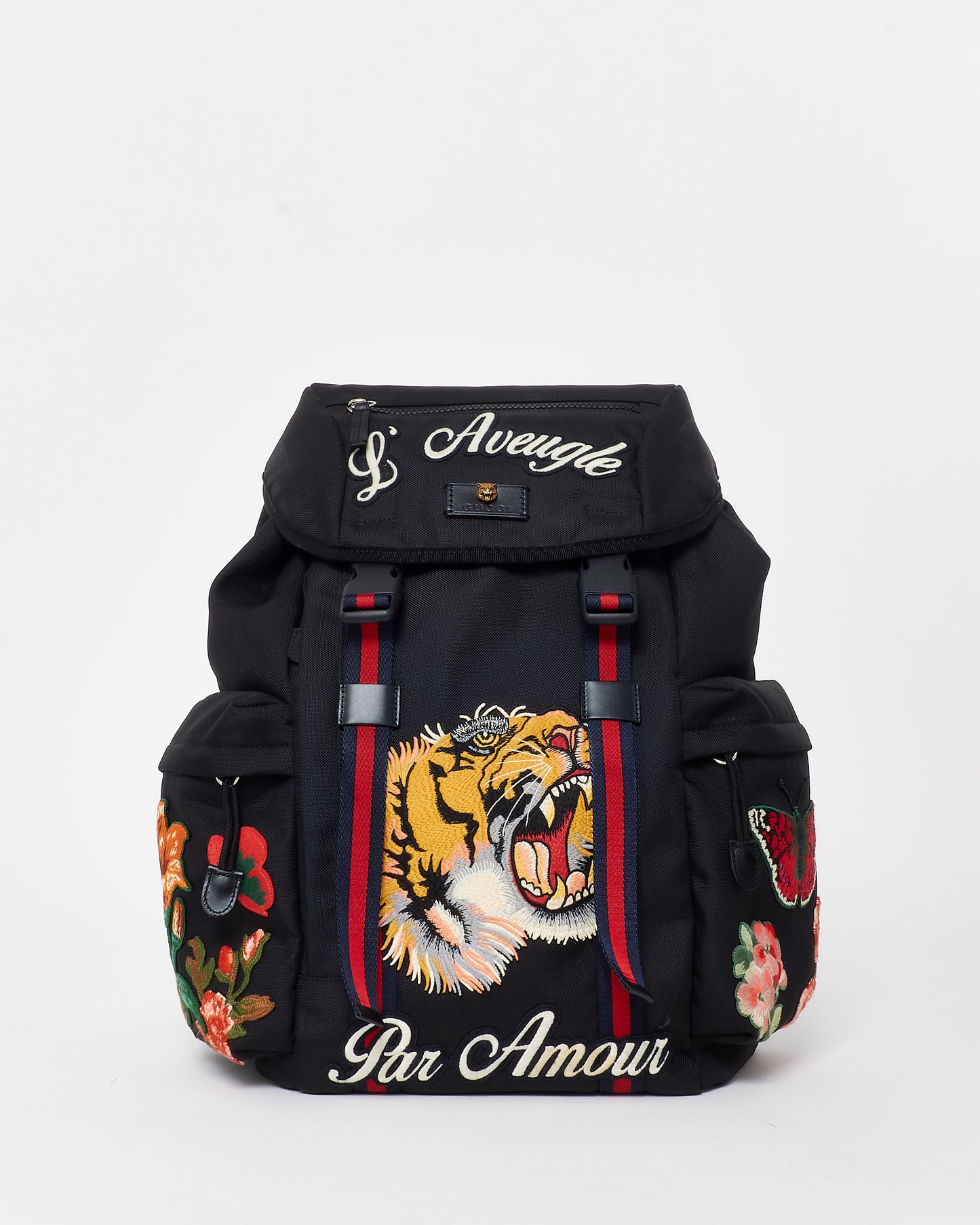 Gucci Black Canvas Embroidered Patch L
Aveugle Par Amour Buckle Backpack