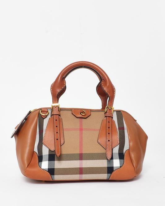 Burberry House Check Canvas 
Brown Leather Blaze Bag