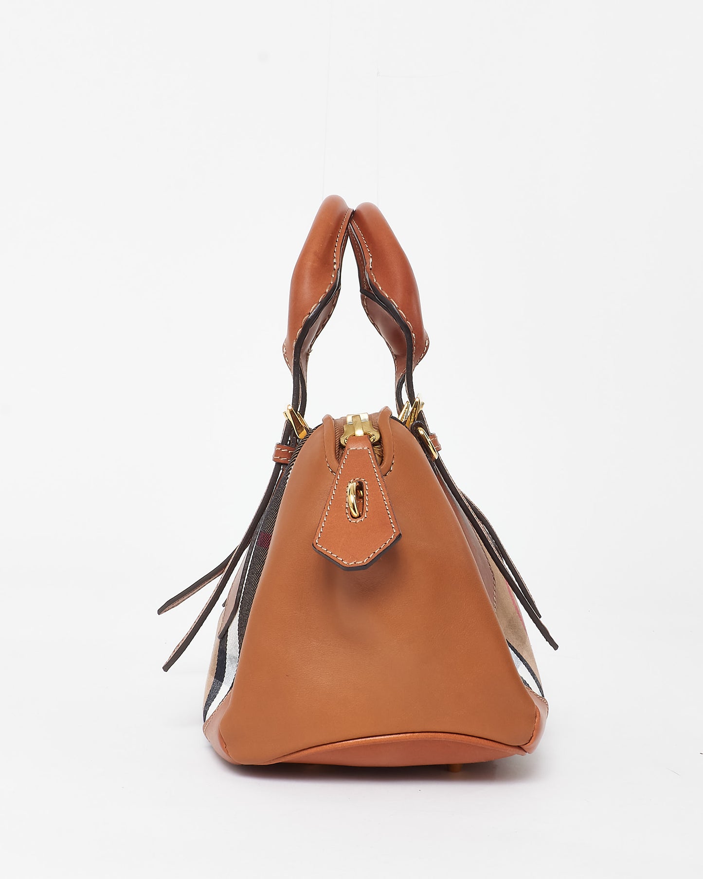 Burberry House Check Canvas 
Brown Leather Blaze Bag