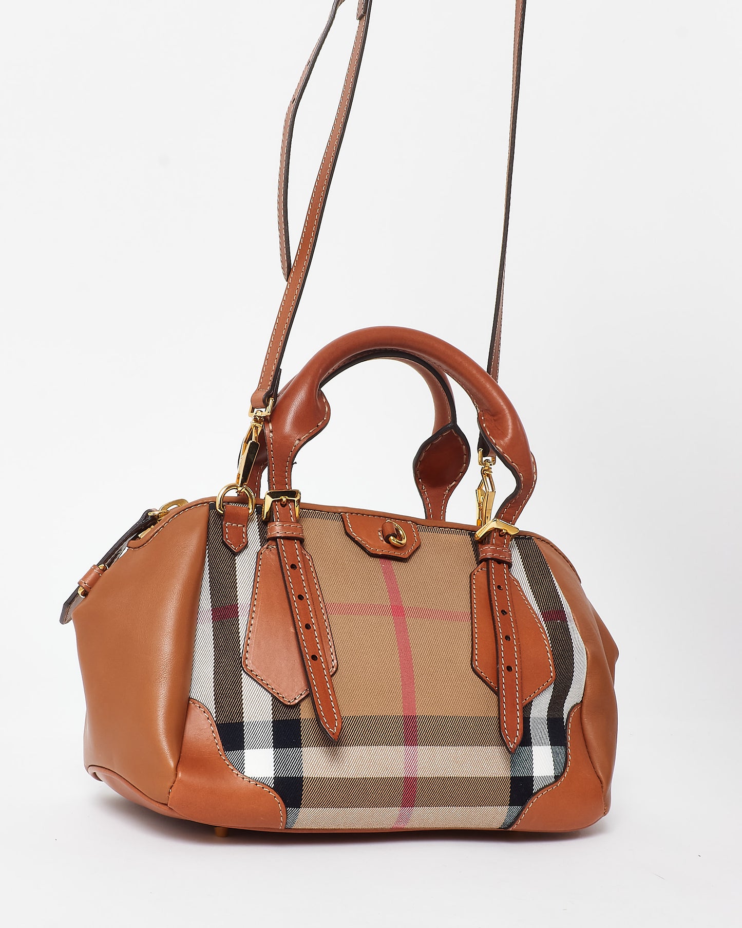 Burberry House Check Canvas 
Brown Leather Blaze Bag