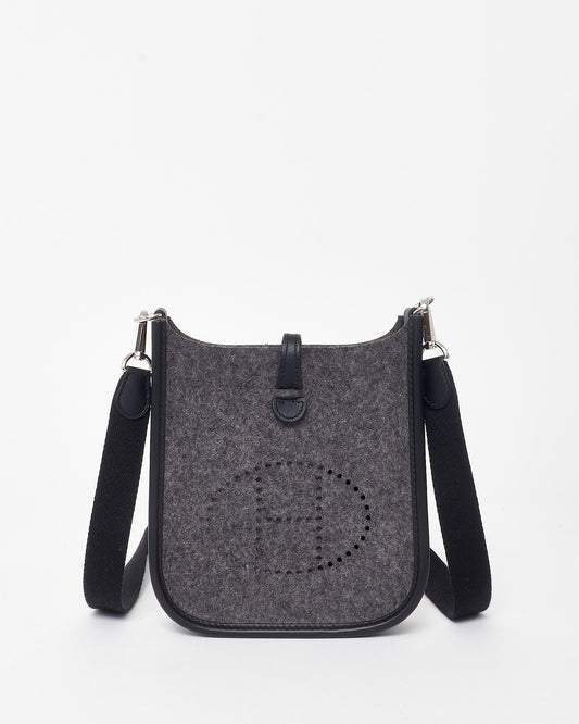 Hermès Grey Felt 
Black Leather Evelyne TPM Crossbody Bag