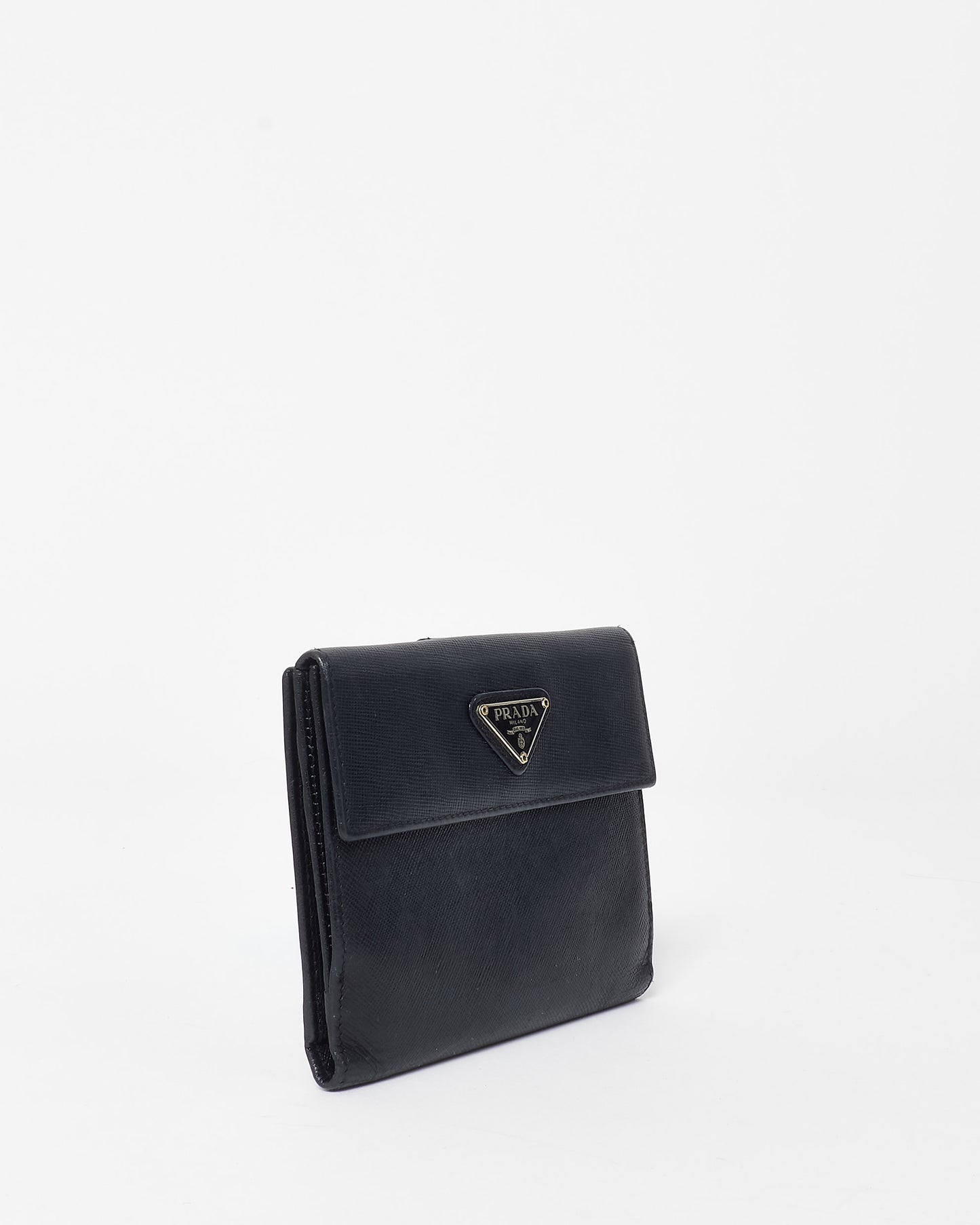 Prada Vintage Black Saffiano Leather Bifold Wallet