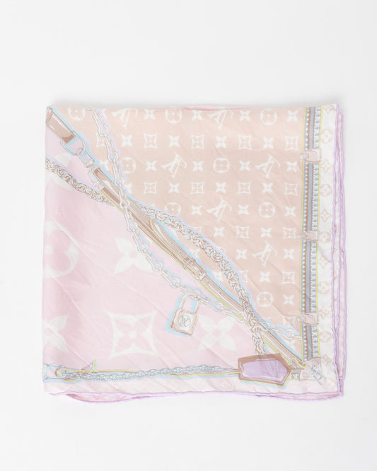 Louis Vuitton Pink Lilac 
Blue Chain Square Silk Scarf