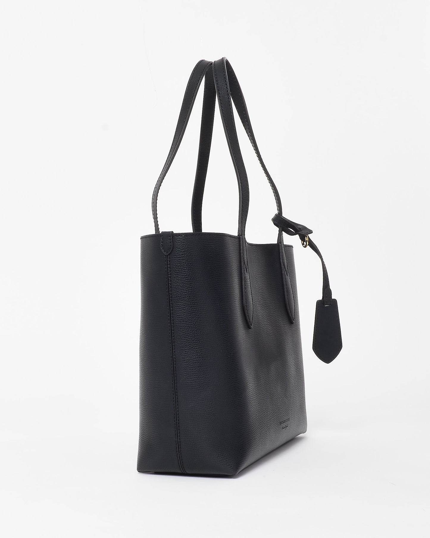 Burberry Black Leather 
Check Canvas Reversible Tote Bag