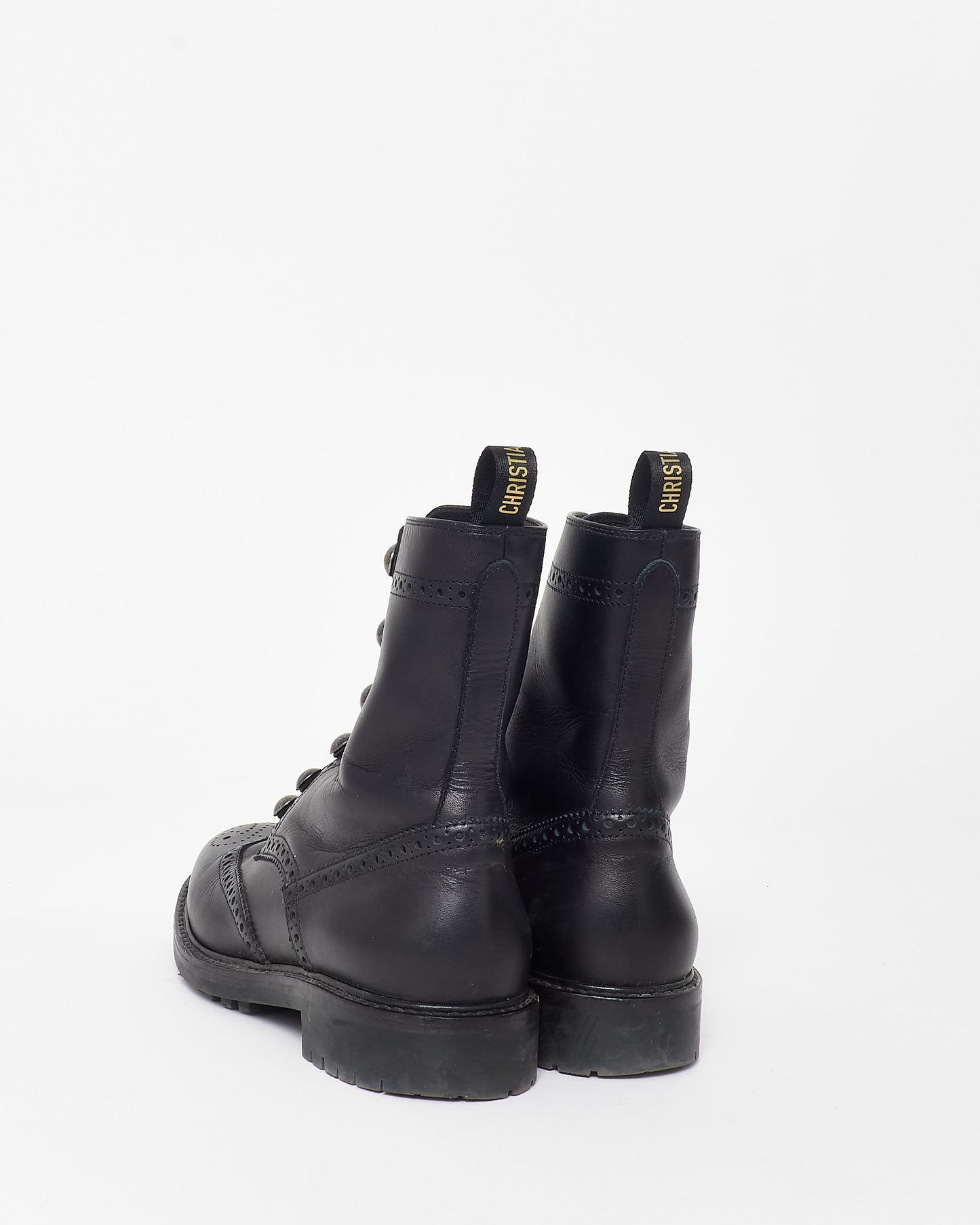 Dior Black Leather Diorunit Combat Boots - 38.5