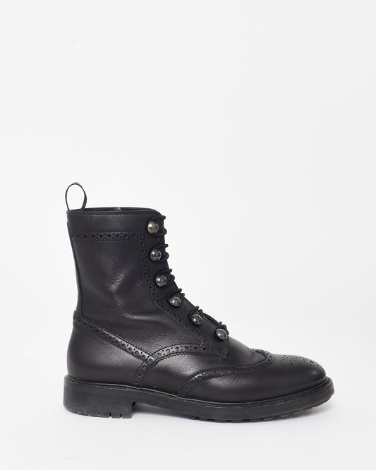 Dior Black Leather Diorunit Combat Boots - 38.5