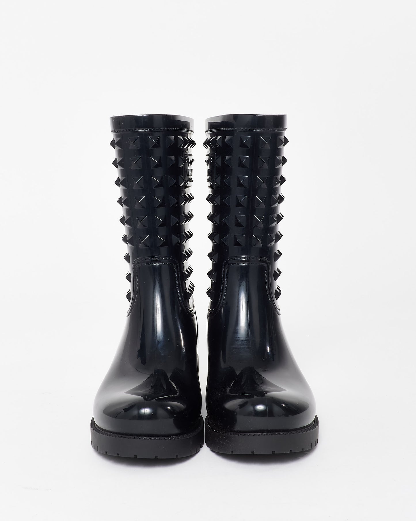 Valentino Black Rubber Rockstud Rain Boots - 36