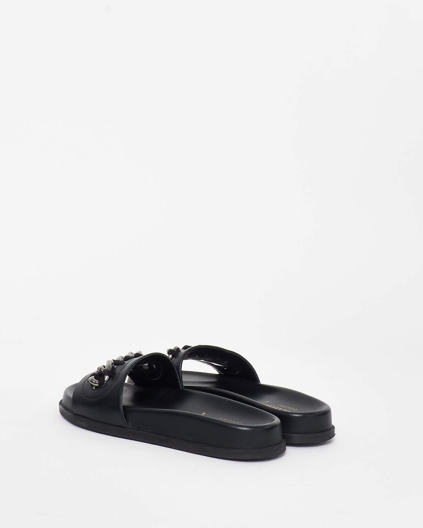 Valentino Black Leather Chain Slides - 37